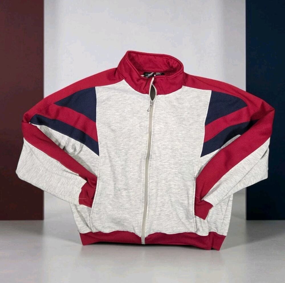 80s MacGregor Full Zip Sweatshirt Colorblock Fleece Gray Streetwear Track Vtg XL